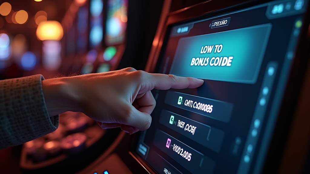 Player entering a bonus code on a dark casino cashier screen